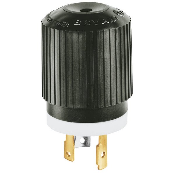 Bryant Locking Device, Male Plug, 30A 480V AC, 2-Pole 3-Wire Grounding, L8-30P, Screw Terminal, Blk and Wht 70830NP